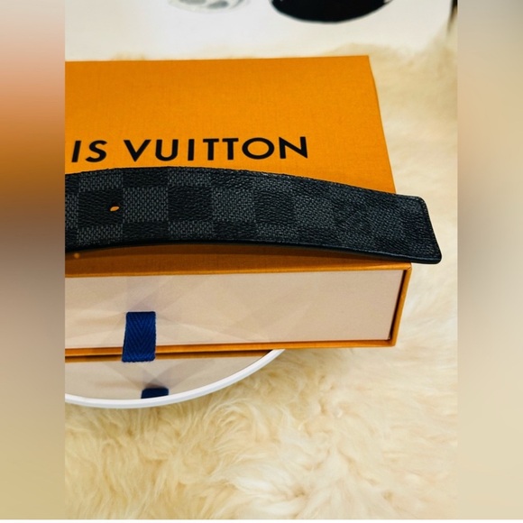 LOUIS VUITTON Damier Graphite Belt w/ Logo Silver Buckle Size 85-34 Unisex w/COA - Picture 6 of 10